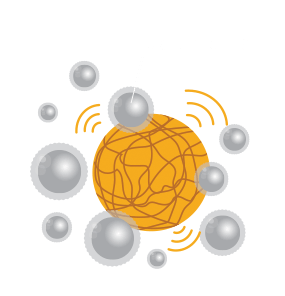 Graphic of leukemia molecules and the Tasigna molecule